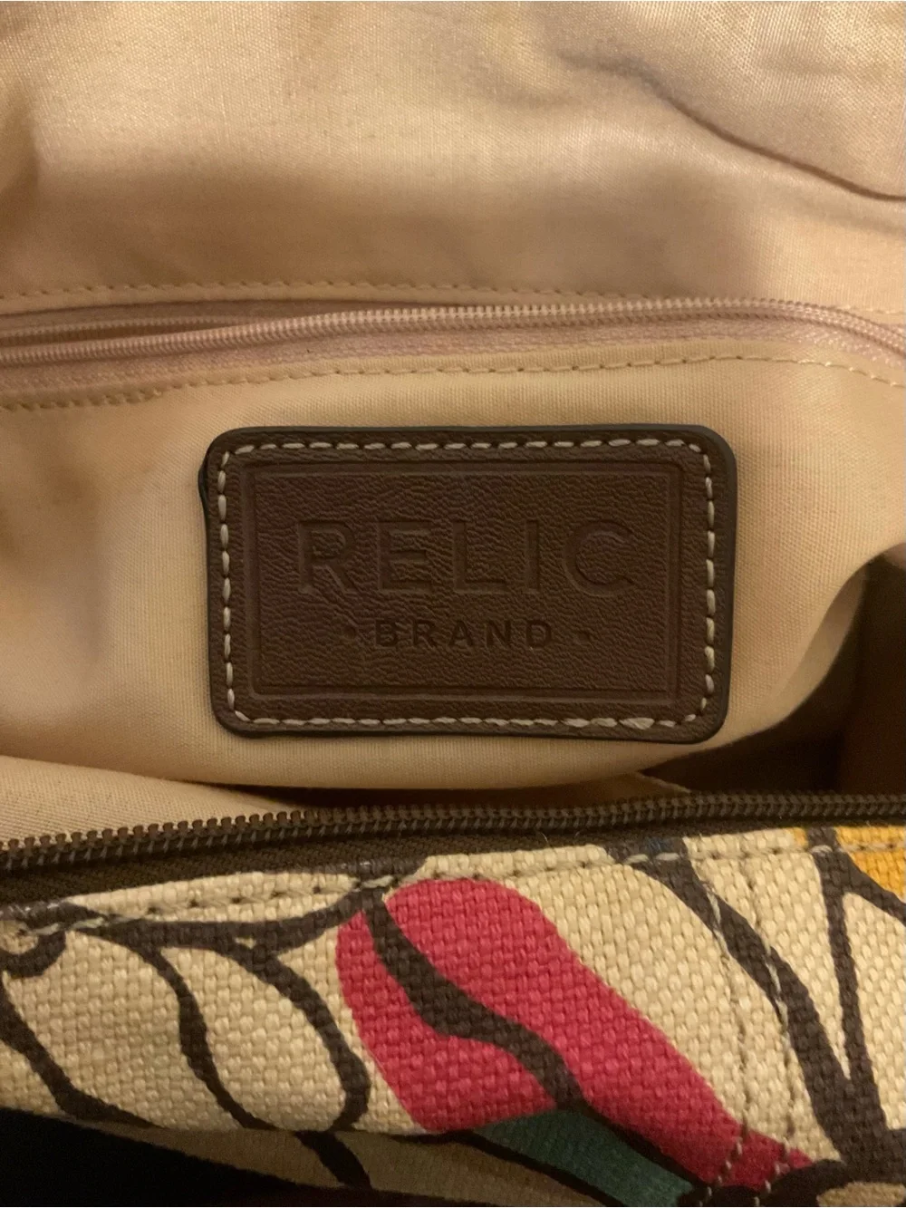 Relic Floral Canvas Shoulder Bag Brown Trim Large Hobo Purse Tote Handbag